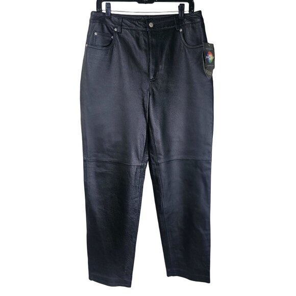 Newport News Pants - Vintage 90s Newport News Jeanology Black Leather Pants 14 Baddie Deadstock NWT
